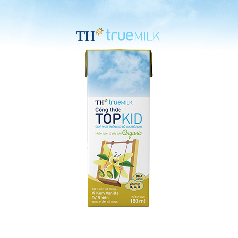 8 Lốc sữa tươi tiệt trùng TOPKID kem vanilla tự nhiên TH True Milk 180ml (180ml x 4 hộp)