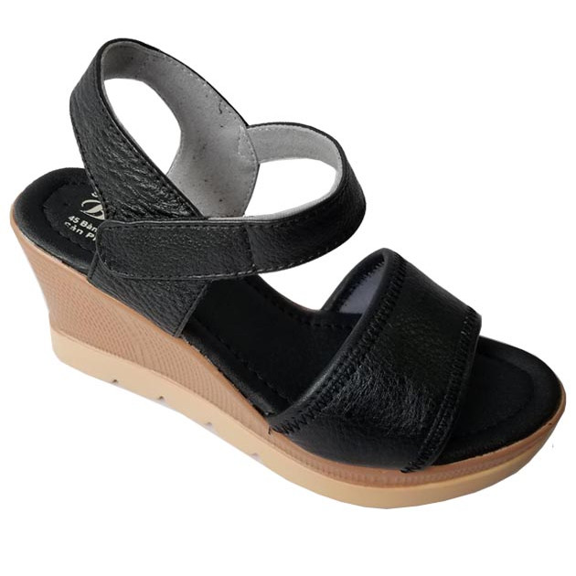 Giày sandal đế xuồng nữ da bò thật cao 7 phân HKT52