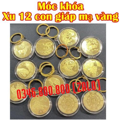 Móc Khóa Đồng Xu Khắc Hình 12 Con Giáp Phong Thủy May Mắn, Chất Liệu Niken Mạ Vàng Sáng Bóng