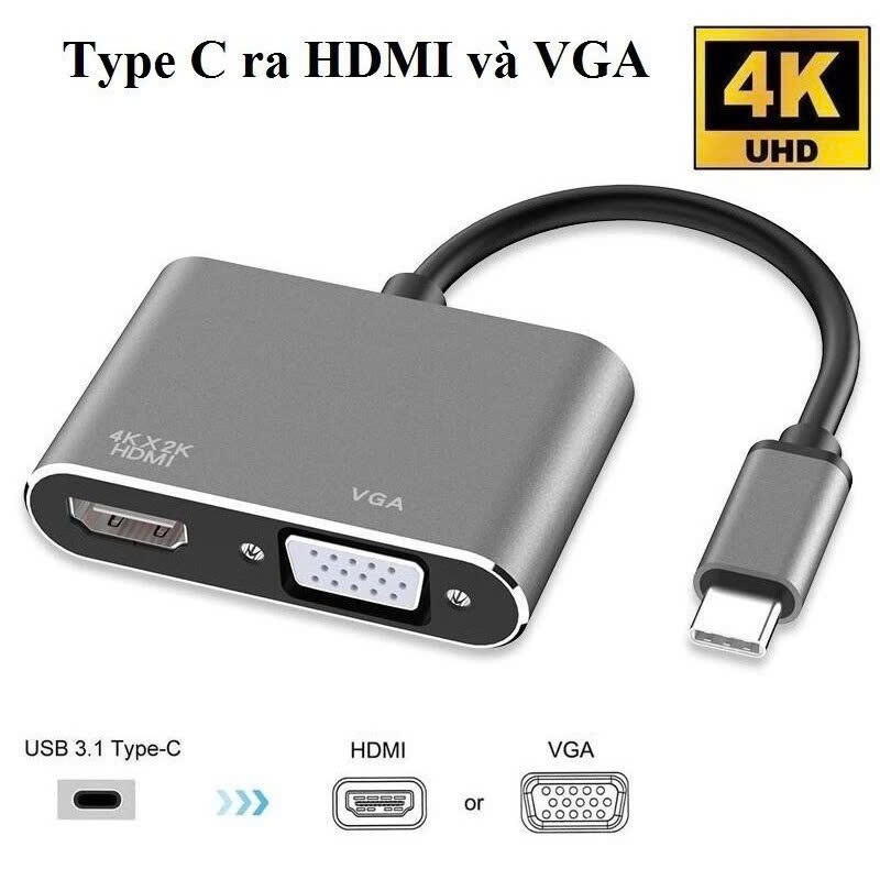 Cáp Chuyển Đổi USB Type-C Sang VGA HDMI (15cm) - Hàng Chính Hãng