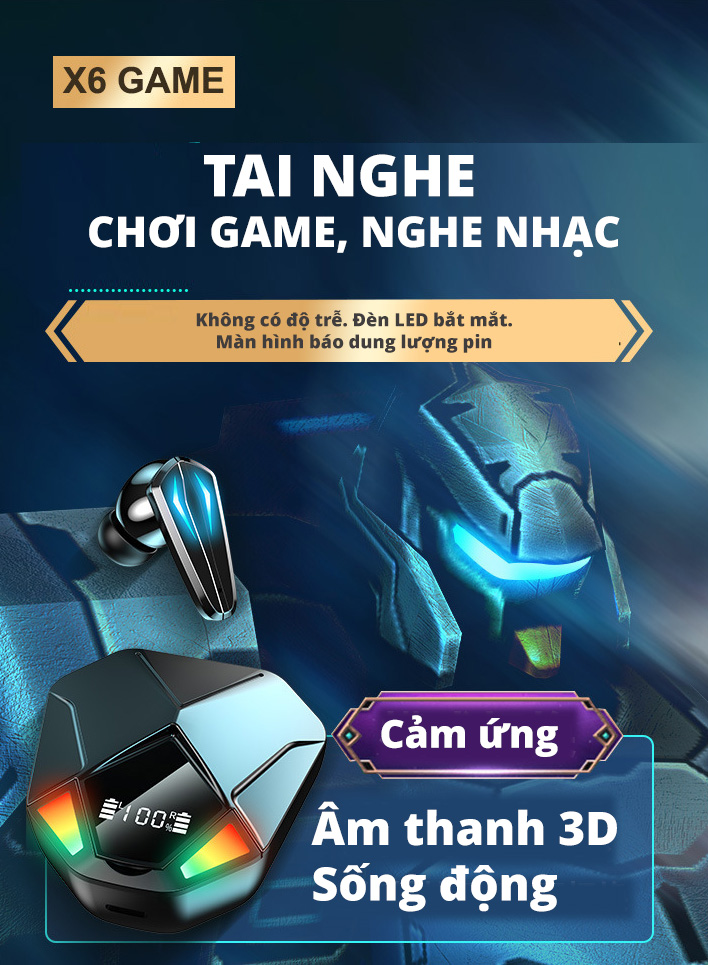 Tai Nghe Bluetooth Không Dây ROBINLUX-X6 Chống Ồn, Không Bị Trễ Tiếng Khi Nghe Nhạc, Chơi Game - Hàng Chính Hãng