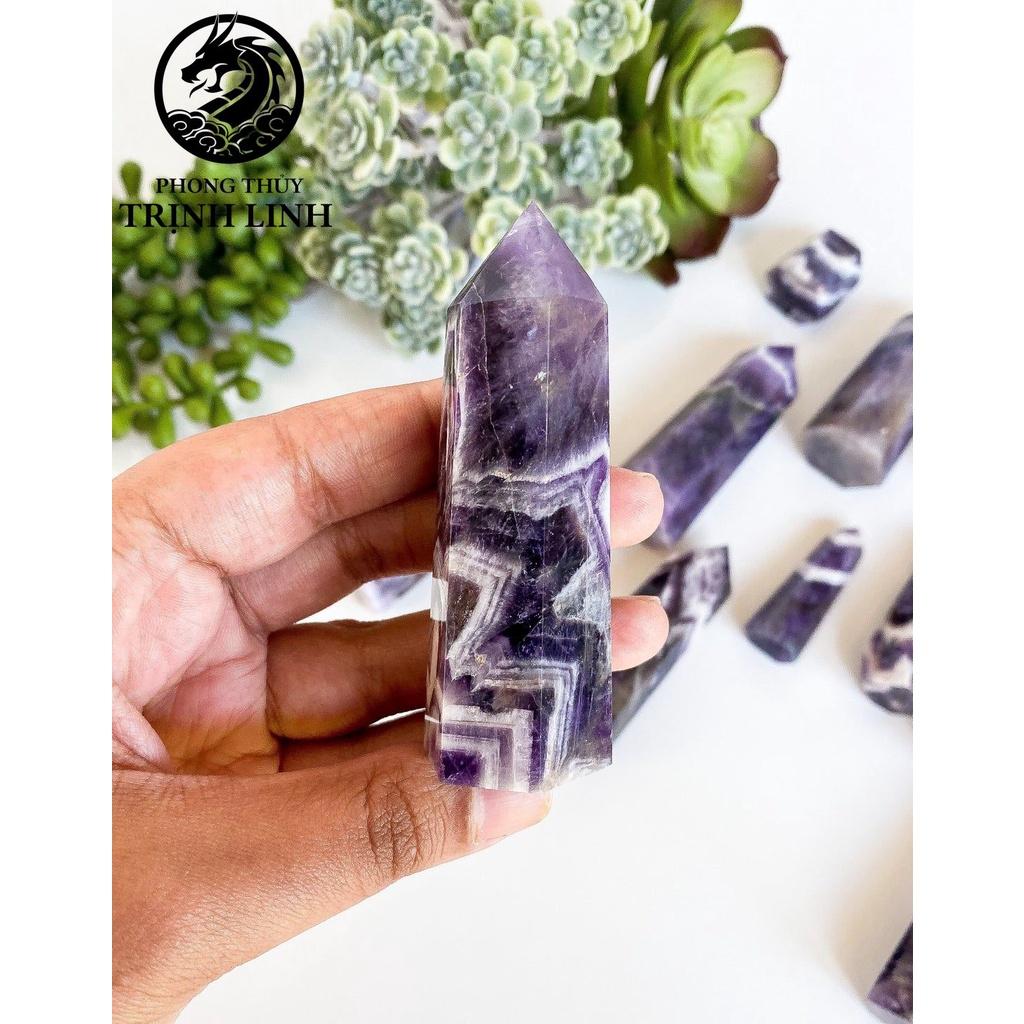 Trụ đá thanh tẩy T.A TÍM ĐẬM dùng trong Tarot, reiki, thiền định,yoga cân bằng, phong thủy