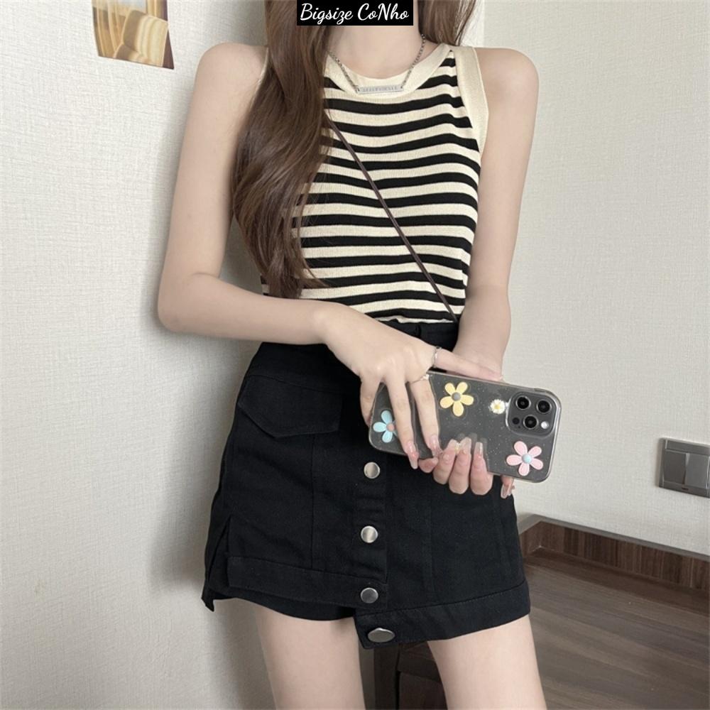 Áo croptop bigsize ba lỗ sọc viền trắng đen thun gân xịn co giãn manh G3 - Sọc đen