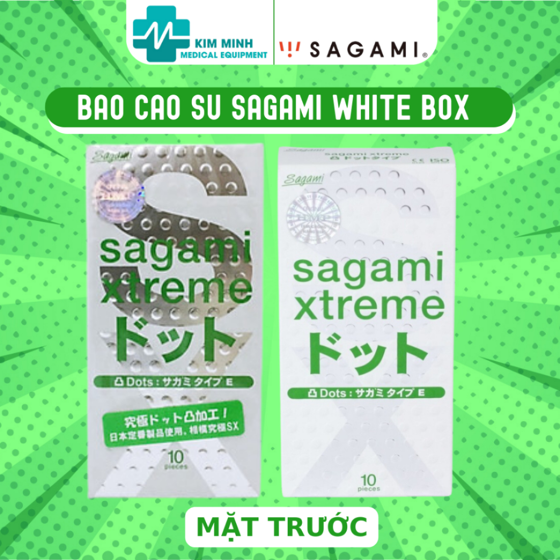 Bao cao su Sagami Typ E White gân gai siêu mỏng hộp 3 chiếc, 10 chiếc