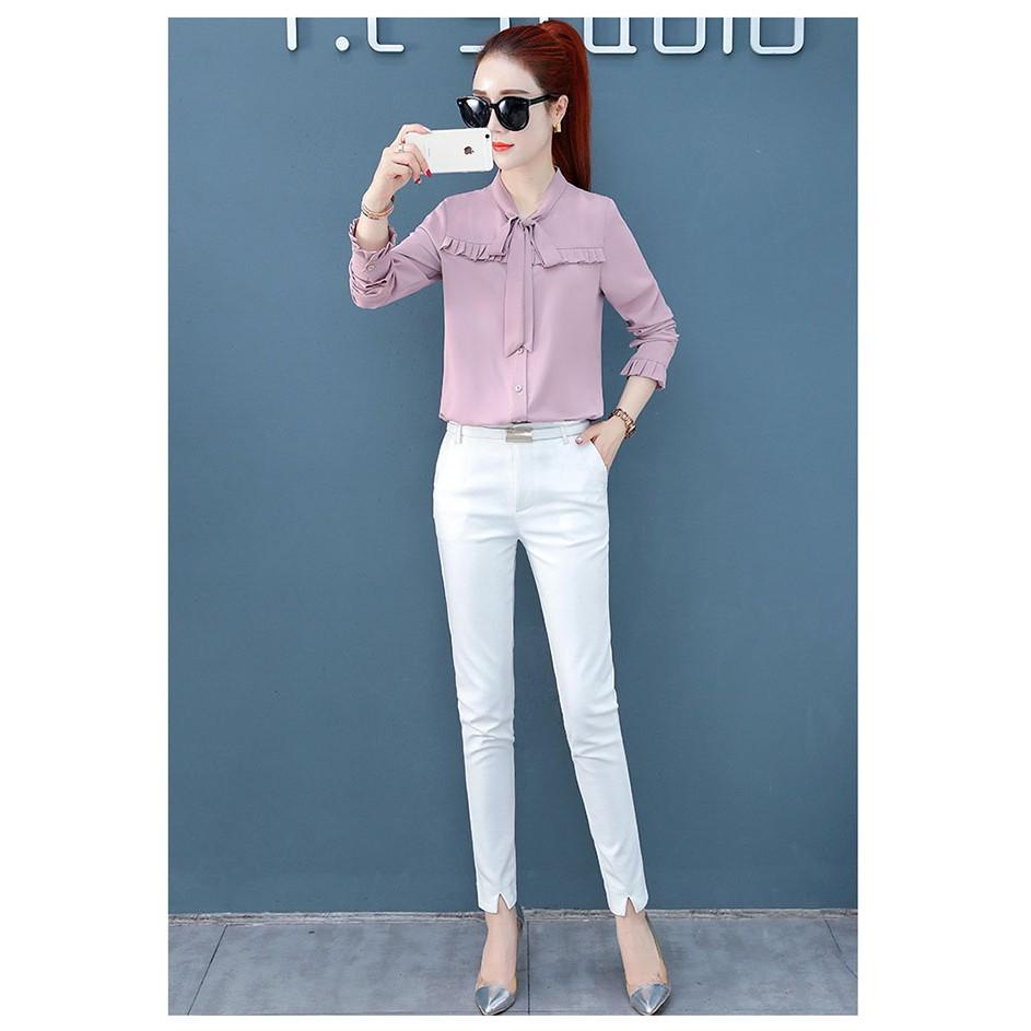 Áo Sơ Mi Cổ Nơ Xếp Ly