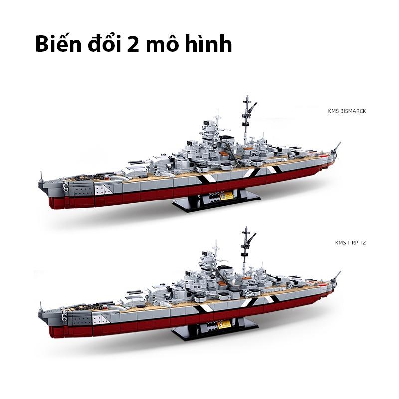 Đồ chơi Lắp ráp Tàu chiến hạm Đức Bismark, Sluban B1102 Warship, Xếp hình thông minh, Mô hình thuyền chiến