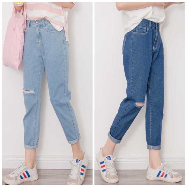 Quần Baggy jean nữ rách 1 gối đủ size 40kg đến 90kg