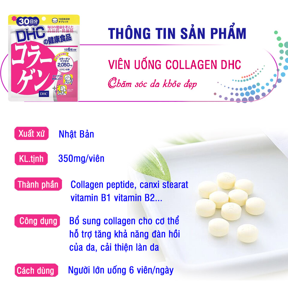 Viên uống collagen DHC Nhật Bản thực phẩm chức năng giúp chống lão hoá da, tăng khả năng đàn hồi, hỗ trợ xương khớp 30 ngày JN-DHC-COL