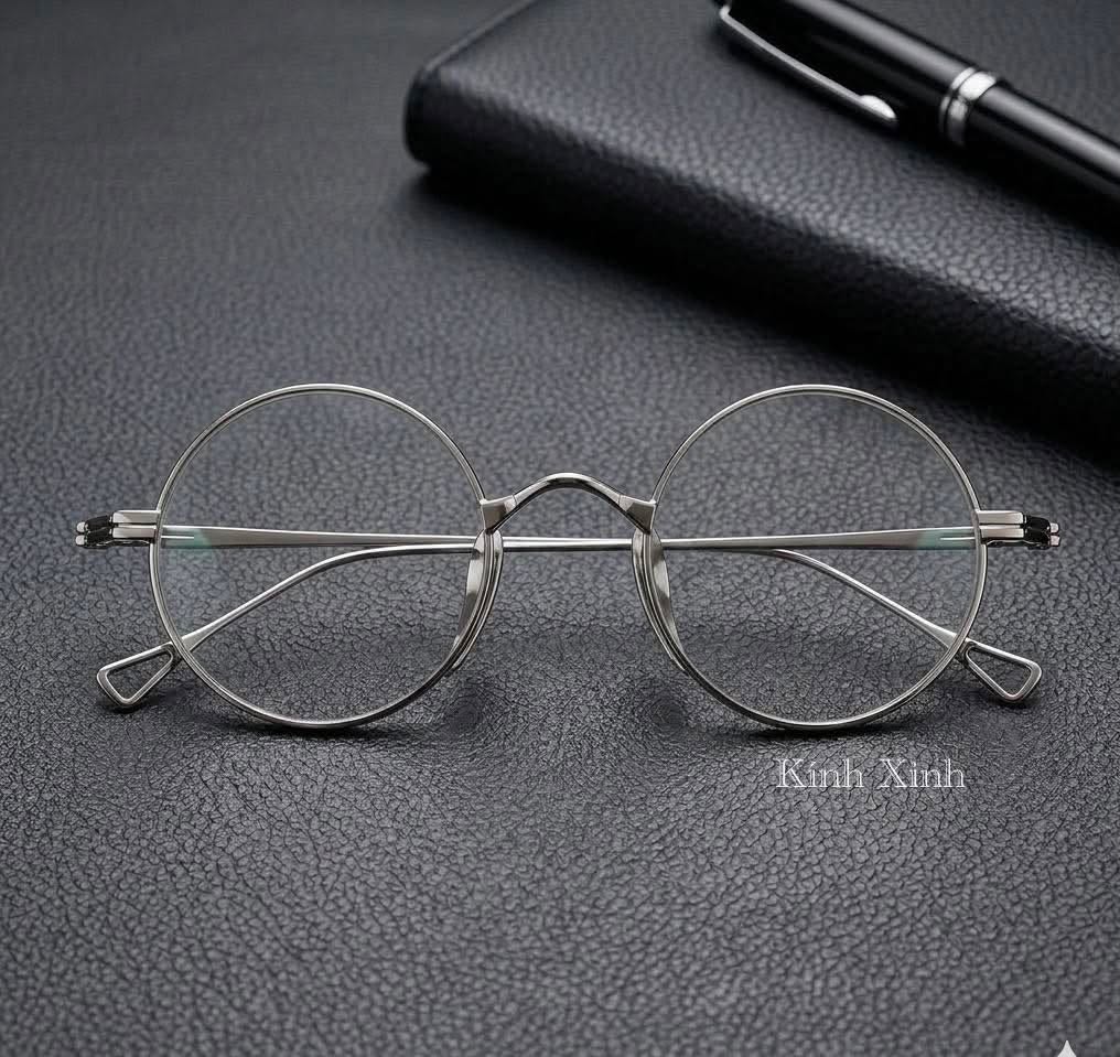 (Hàng cao cấp) Kính nam nữ Mắt tròn dáng nhỏ gọng Titanium + Tặng fullbox phụ kiện