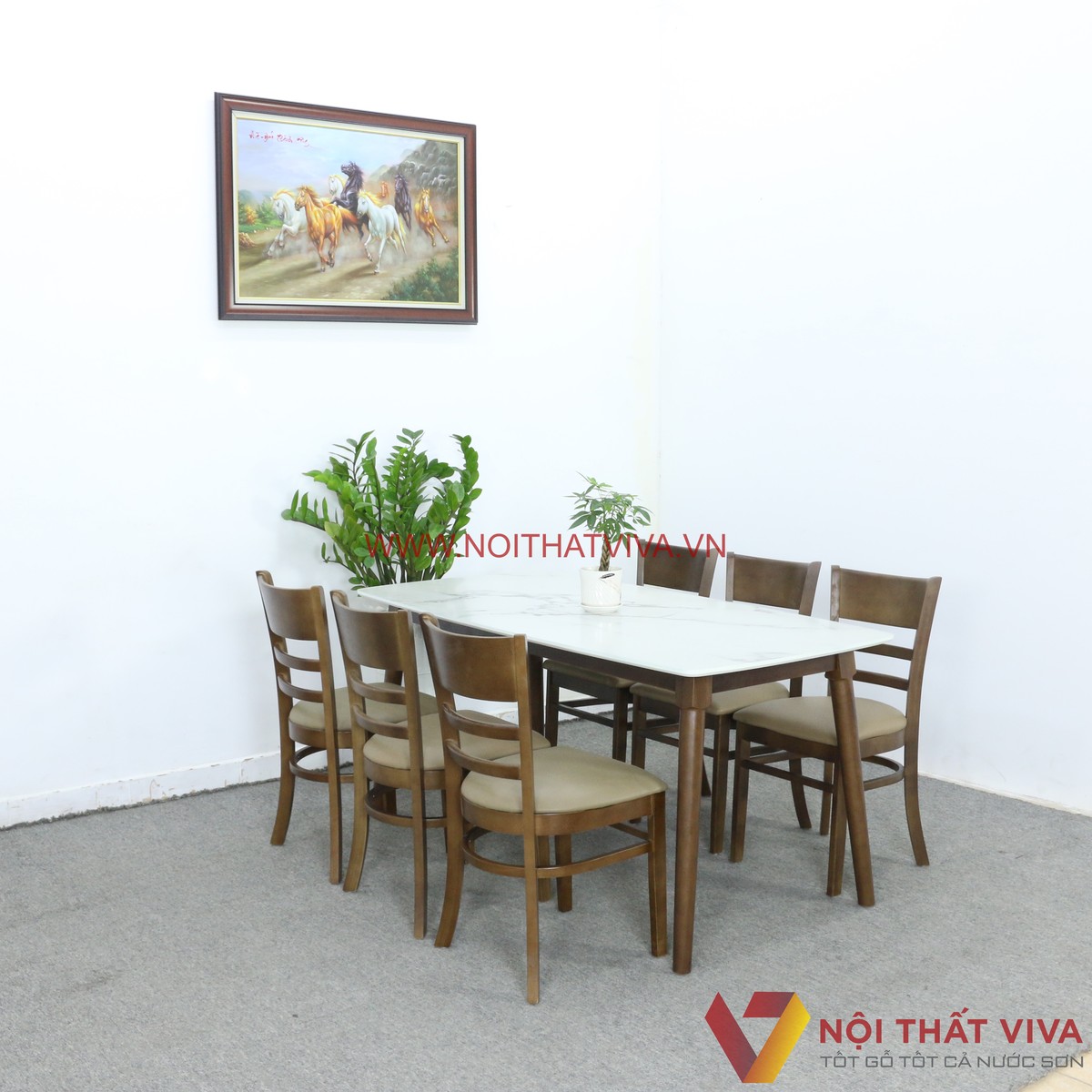 Bộ Bàn Ăn Cabin 6 Ghế Màu Nâu Mặt Giả Đá Đẹp Giá Rẻ