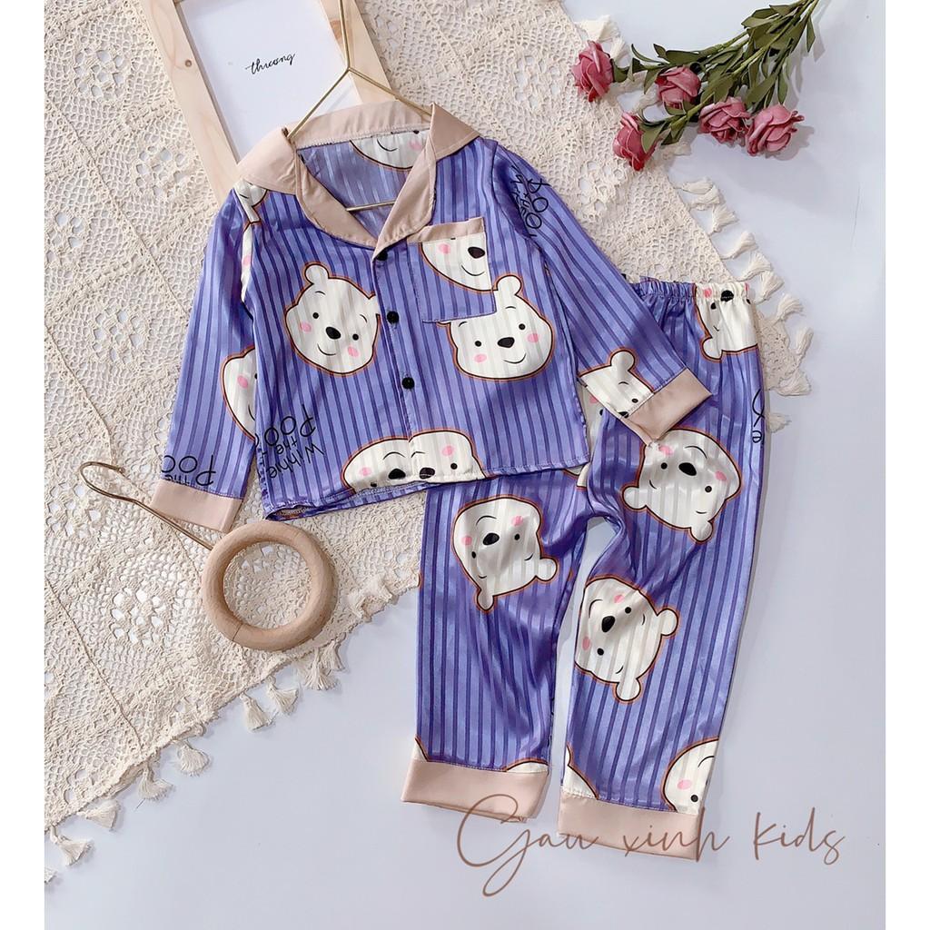 Bộ Ngủ Pijama Dài Tay Cho Bé Chất Lụa Gấm Size 1 - 10 Tuổi - Babi mama