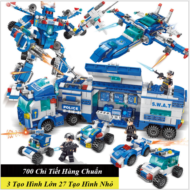 [700 CHI TIẾT] BỘ ĐỒ CHƠI LẮP GHÉP XẾP HÌNH XE CẢNH SÁT, XE OTO SWAT, ĐỒ CHƠI MÁY BAY, MÔ HÌNH ROBOT