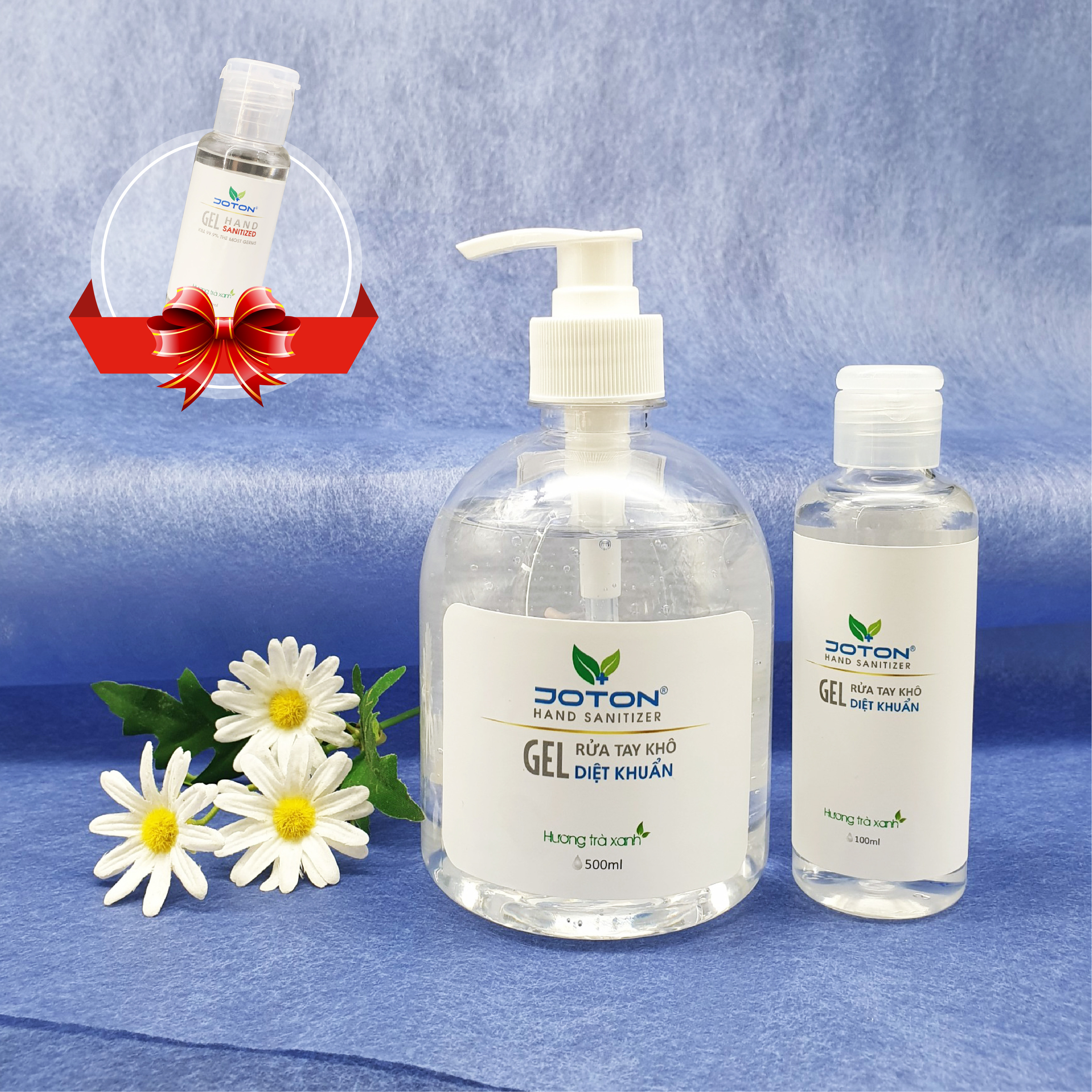 Combo gel rửa tay khô kháng khuẩn 500ml &amp; 100ml hương trà xanh Tặng 01 chai Gel rửa tay khô 30ml – Thương hiệu Joton Hand sanitizer