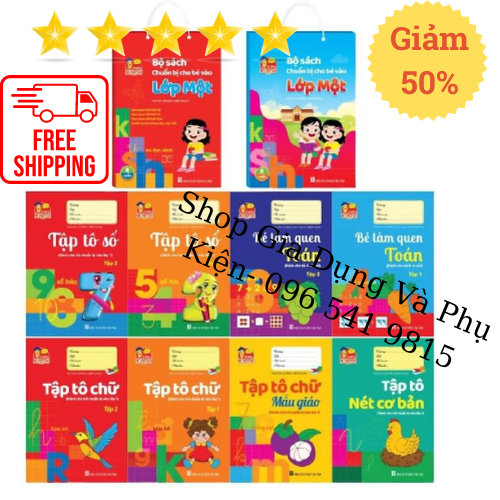 Túi Gồm 10 Quyển Cho Bé Vào Lớp 1, Bộ Gồm (10 Cuốn, 2 Bút Chì, 1 Gôm Tẩy , 1 Gọt Bút Chì )