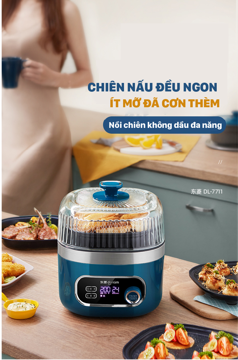 Nồi Chiên Không Dầu DONLIM (2,5L) Bộ có nồi nấu lẩu - Hàng Chính Hãng