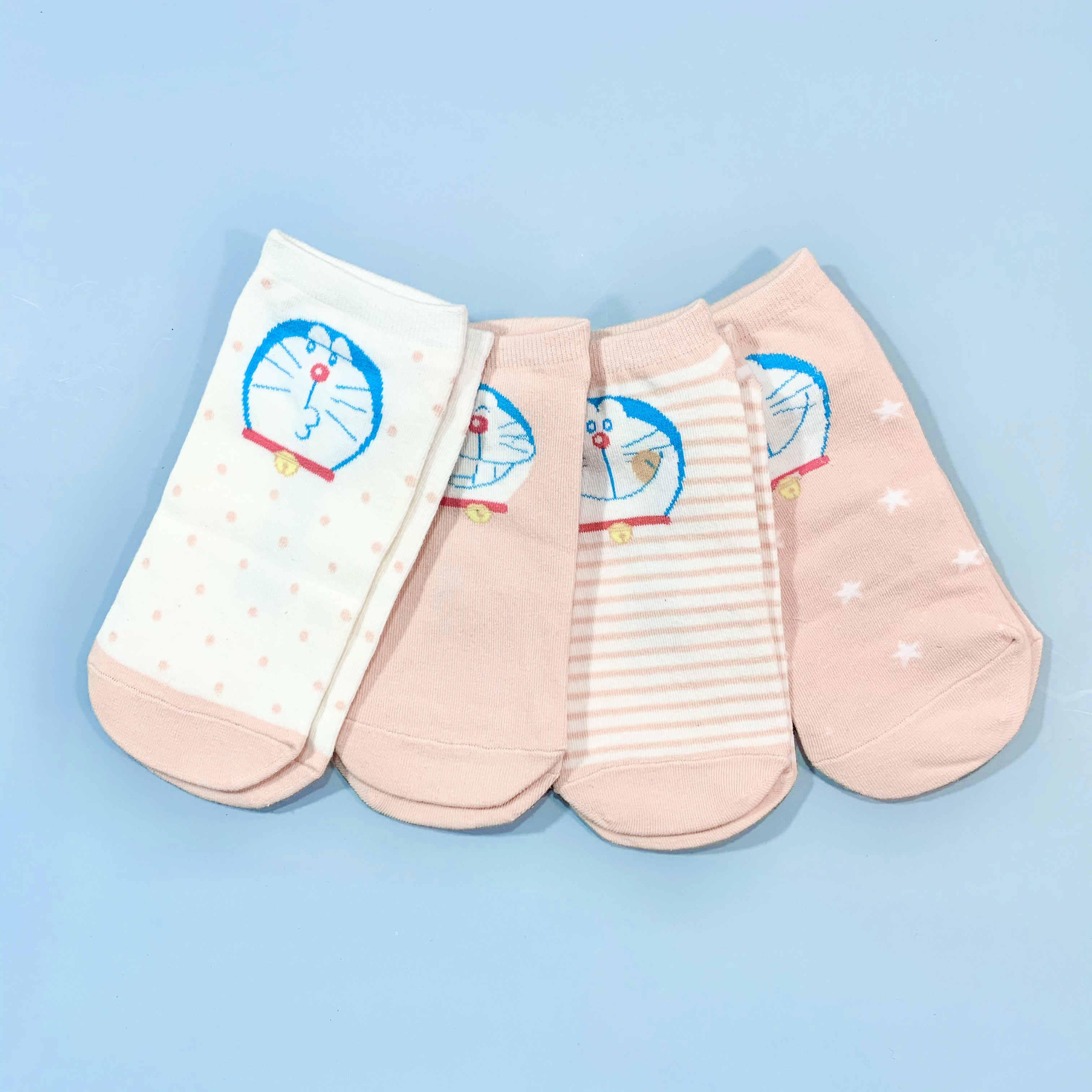 Set hộp 4 đôi tất nữ NICESOKS chất liệu cotton cao cấp, ngắn cổ thể thao, họa tiết Doraemon , hàng chính hãng NS5005FS