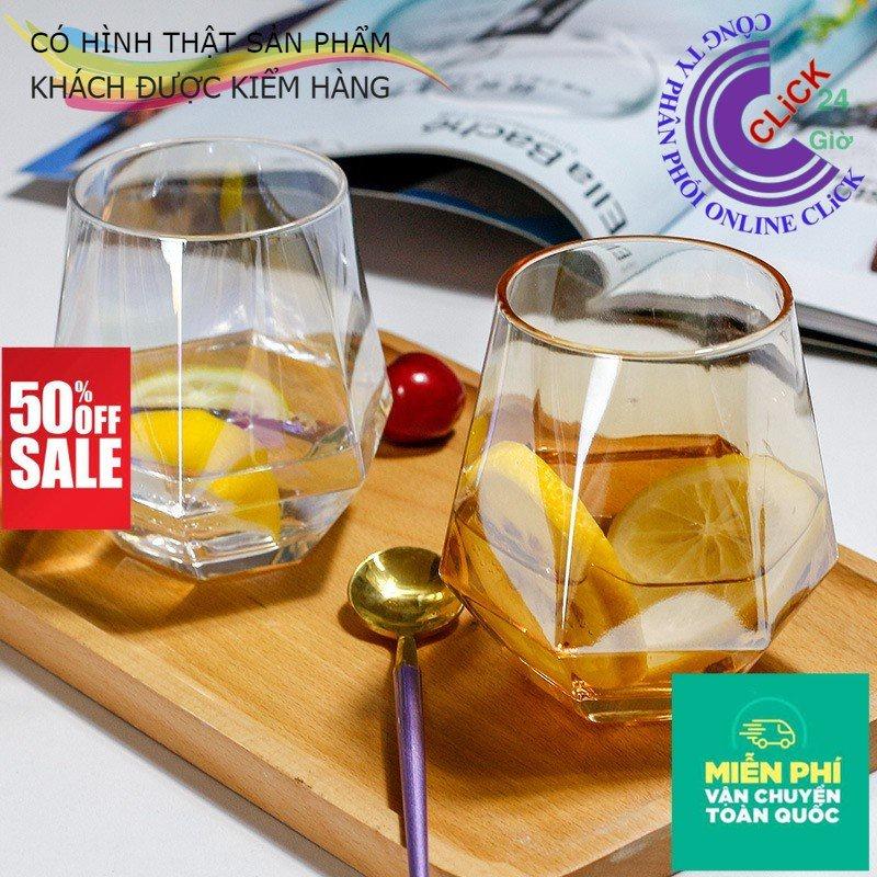 Bộ 6 Cốc Thủy Tinh Lục Giác Đáy Siêu Dầy Cường Lực, Trong Suốt, Lấp Lánh - Hàng Cao Cấp Sang Trọng