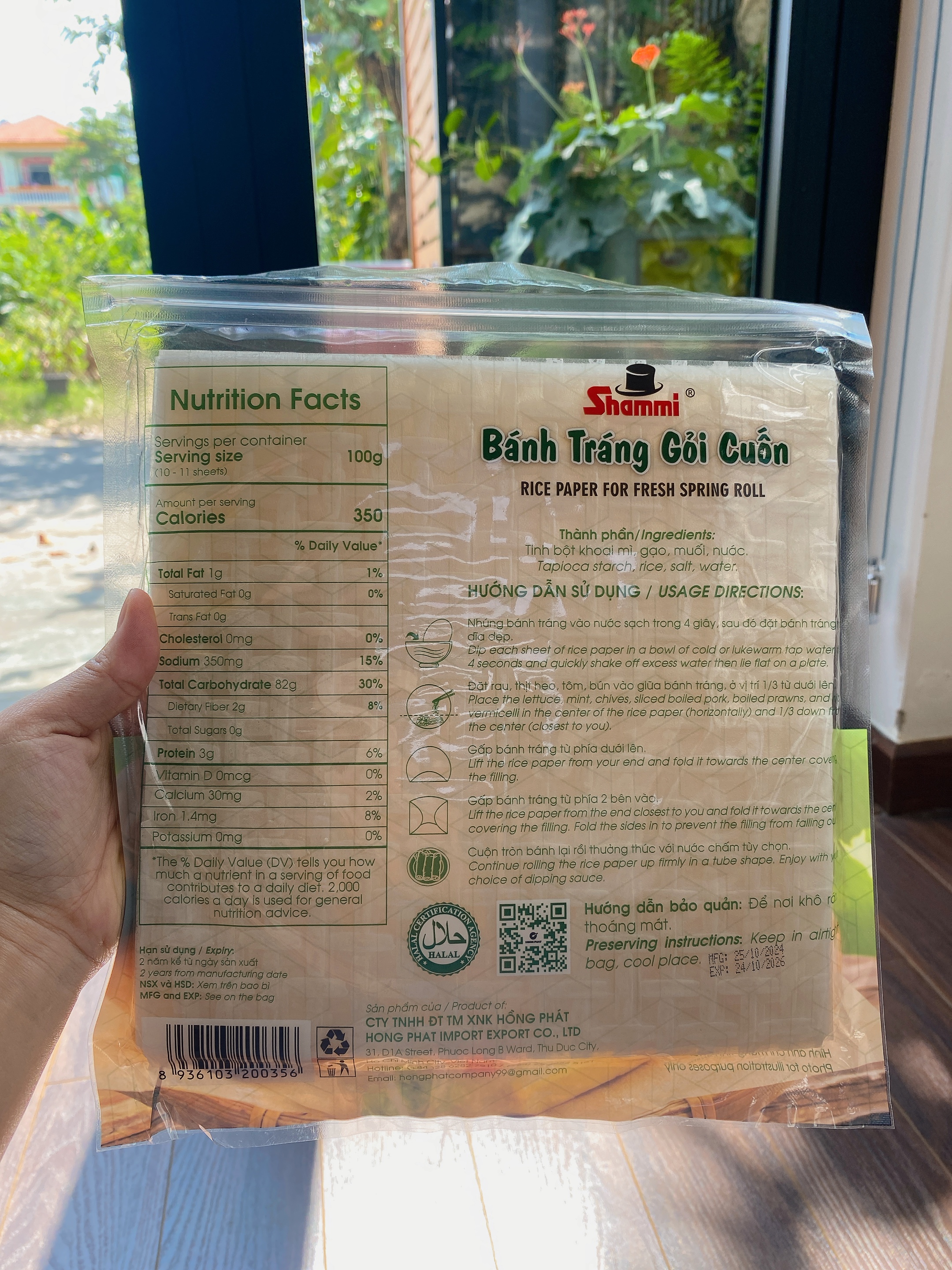 Thùng Bánh tráng gỏi cuốn Shammi vuông size 22cm túi 400g (Bánh tráng xuất khẩu có túi zip)