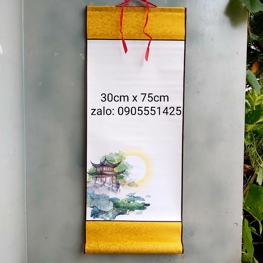 Bộ 4 biểu lụa viết thư pháp in tranh 4 mẫu kích thước 30cm x 75cm