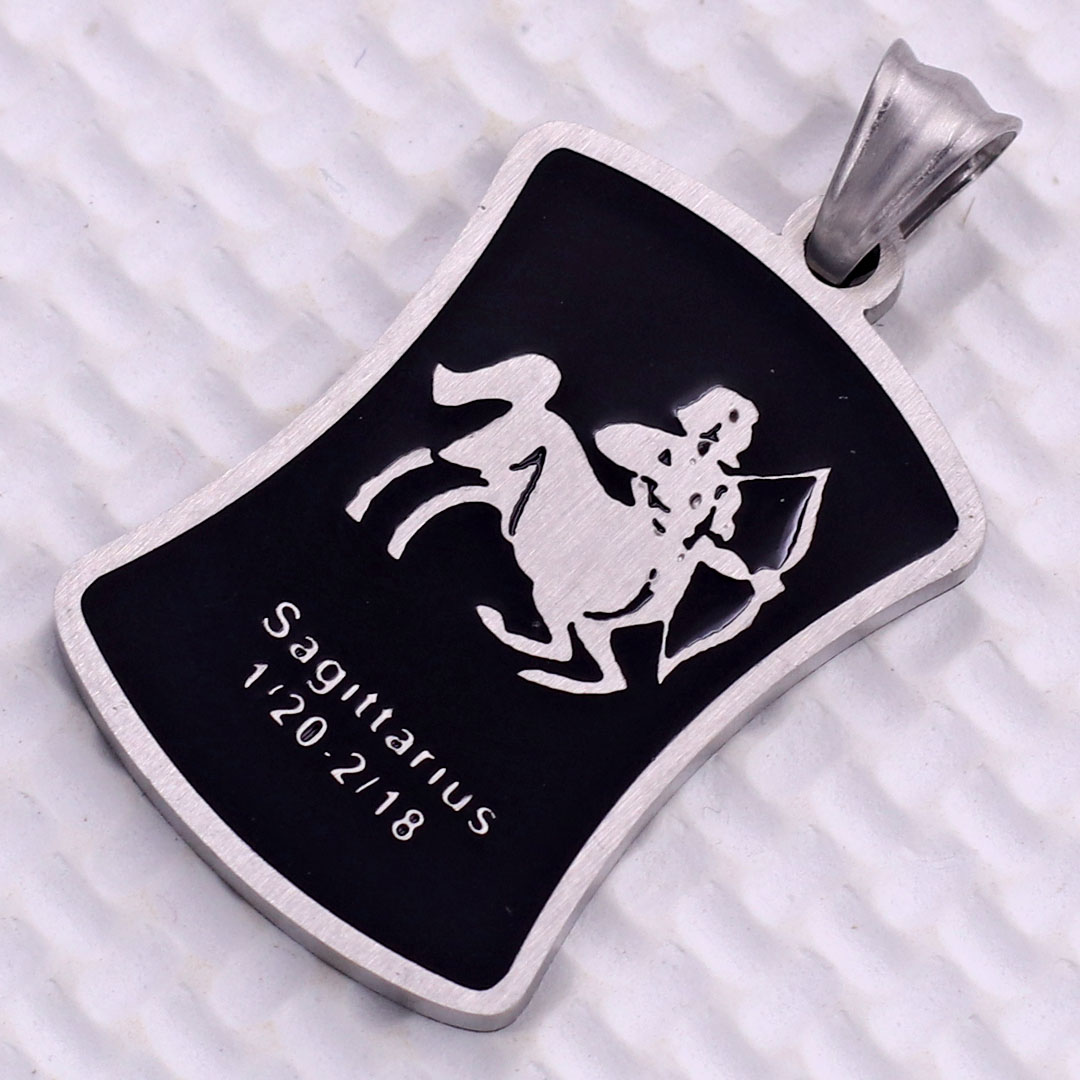 Mặt dây chuyền cung Nhân Mã - Sagittarius inox kèm vòng cổ dây da đen, Cung hoàng đạo