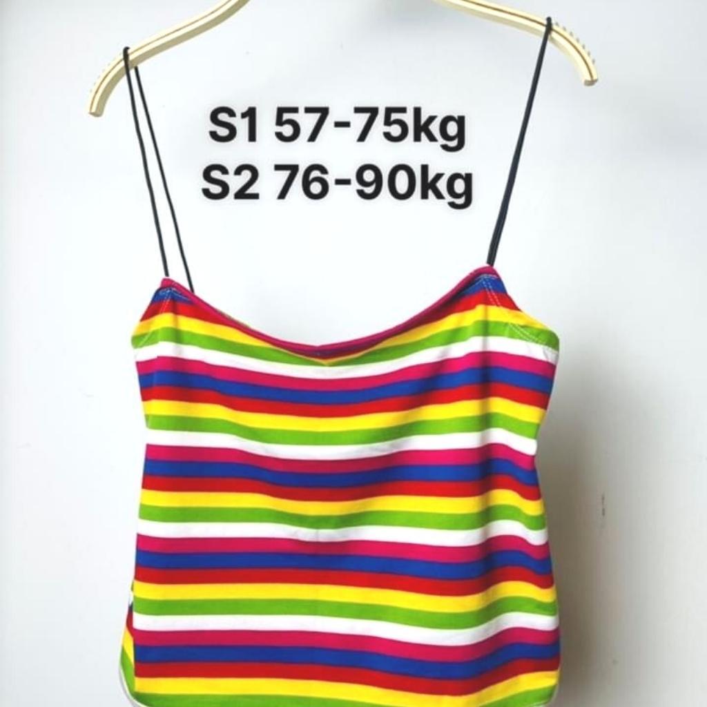 Áo hai dây bigsize thun nữ cao cấp croptop dáng ôm sọc cầu vồng DS