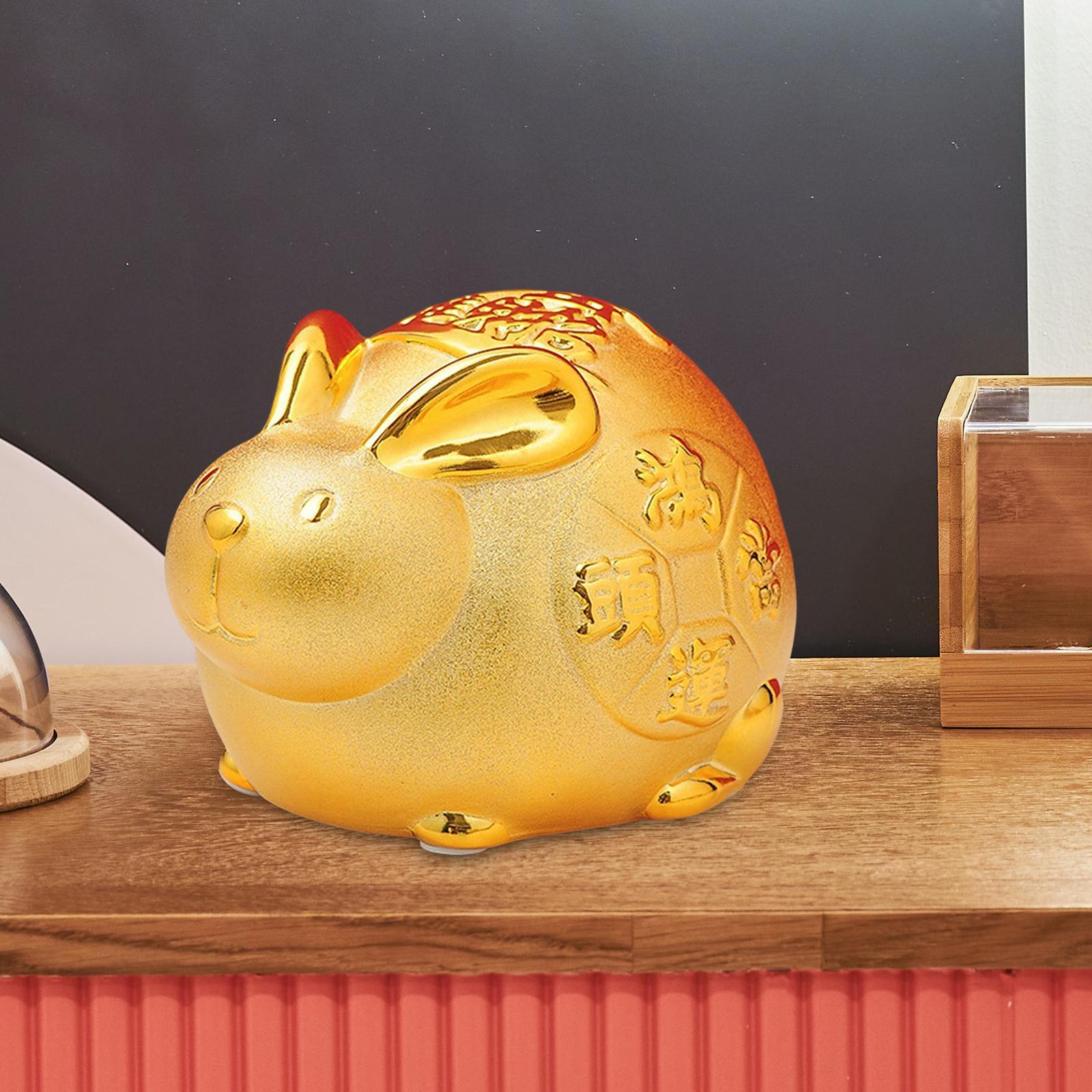 Lucky Rabbit Money Bank Bunny Figurines Statue Storage Case Desktop Display Money Saving Pot Jar for Presents Office Home Decor Business