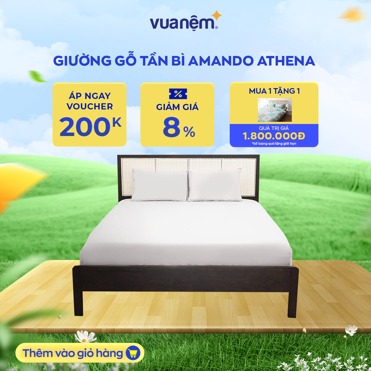 Giường gỗ Tần Bì Amando Athena hạn chế mối mọt, chống va đập tốt, độ bền bỉ cao