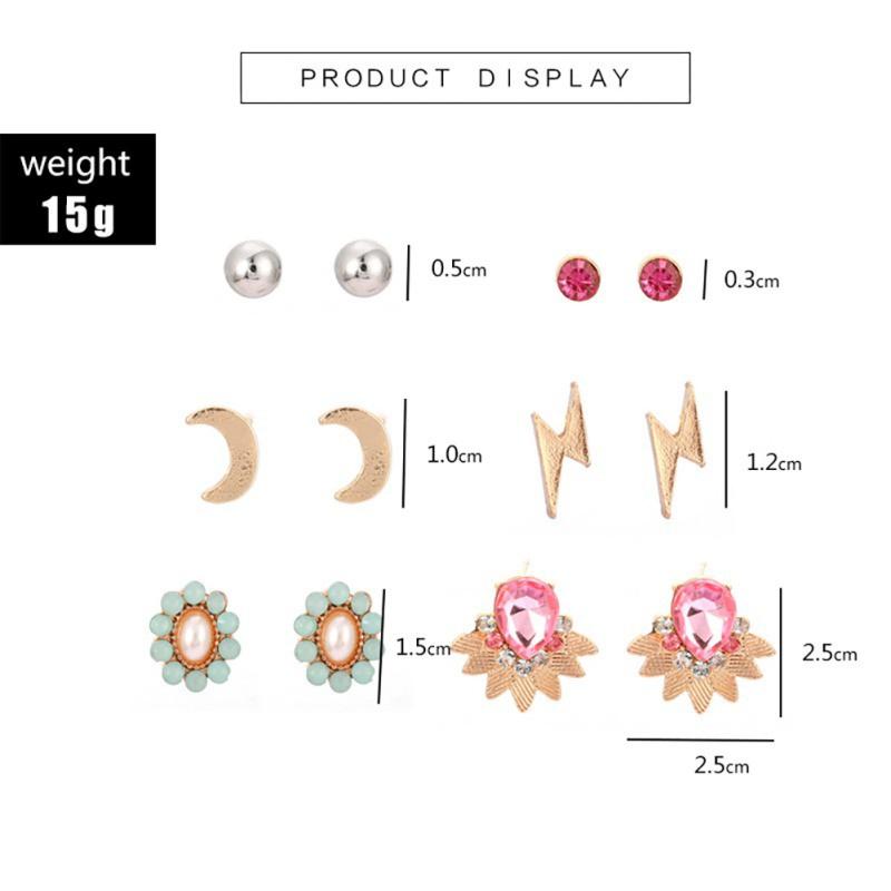 Set 5/6 Đôi Bông Tai Hợp Kim Nhiều Kiểu Dáng Xinh Xắn Cho Nữ