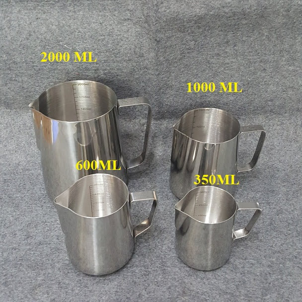 Bộ 4 ca inox định lượng có vạch chia dung tích 350ml, 600ml, 1 lít và 2 lít