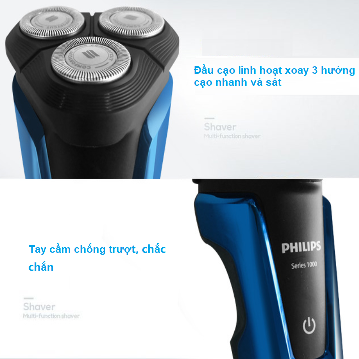 Máy cạo râu khô và ướt cao cấp Philips S1050 3 lưỡi cao cấp - Hàng Nhập Khẩu