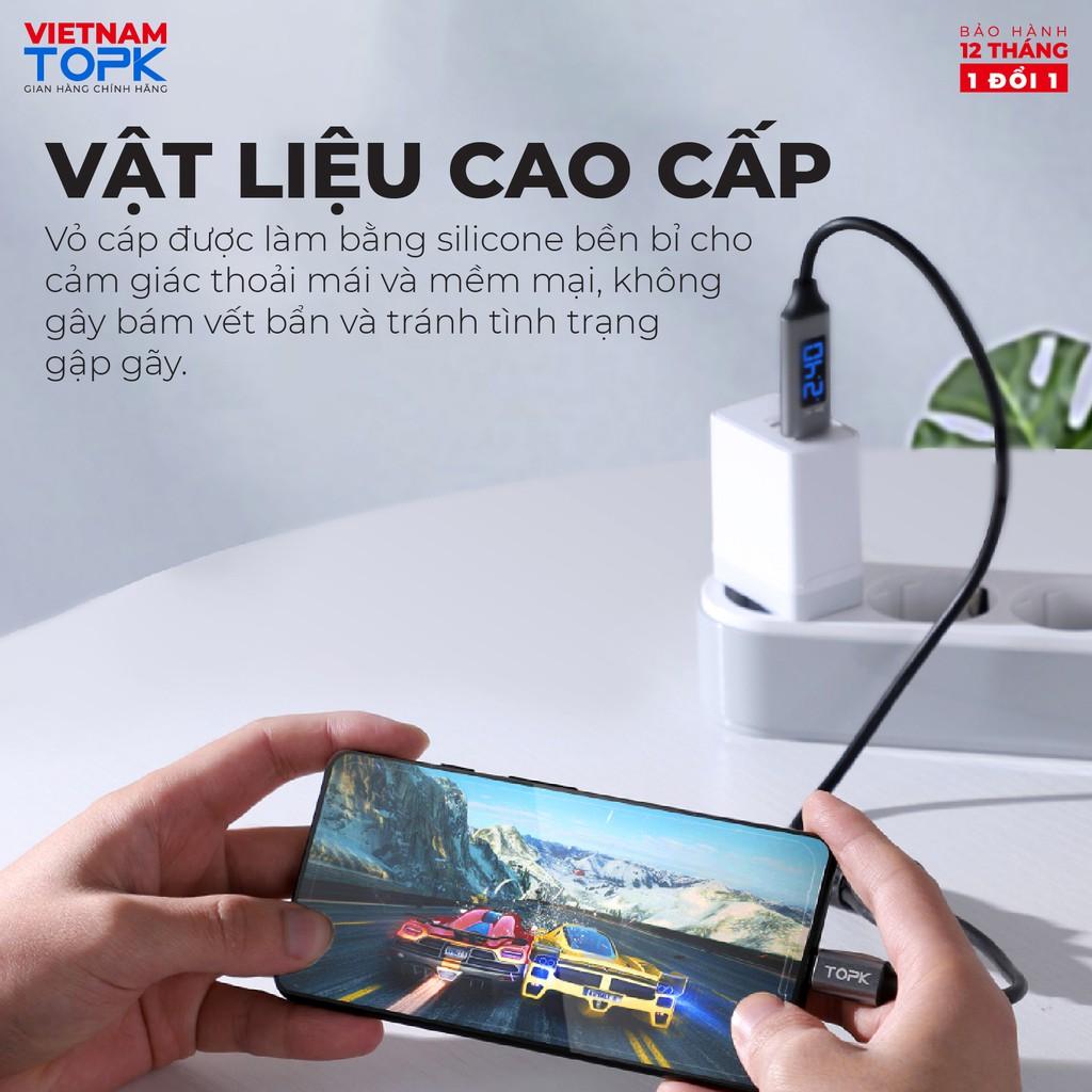 Dây sạc iPhone Type-C Micro USB TOPK AC32 Dòng điện 3A Màn hình LED hiển thị điện áp - Hàng chính hãng