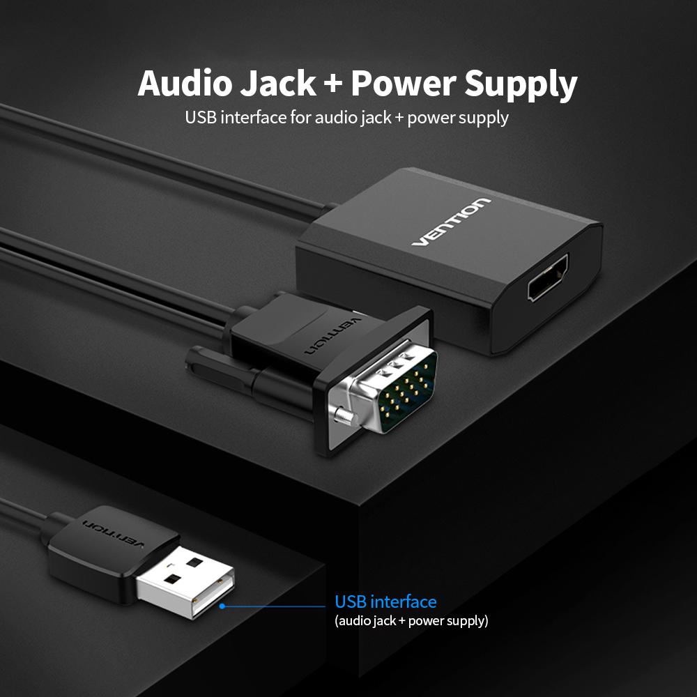 Cáp chuyển đổi VENTION VGA sang HD với USB2.0 và giắc cắm âm thanh và Bộ nguồn VGA cho Máy tính xách tay / PC