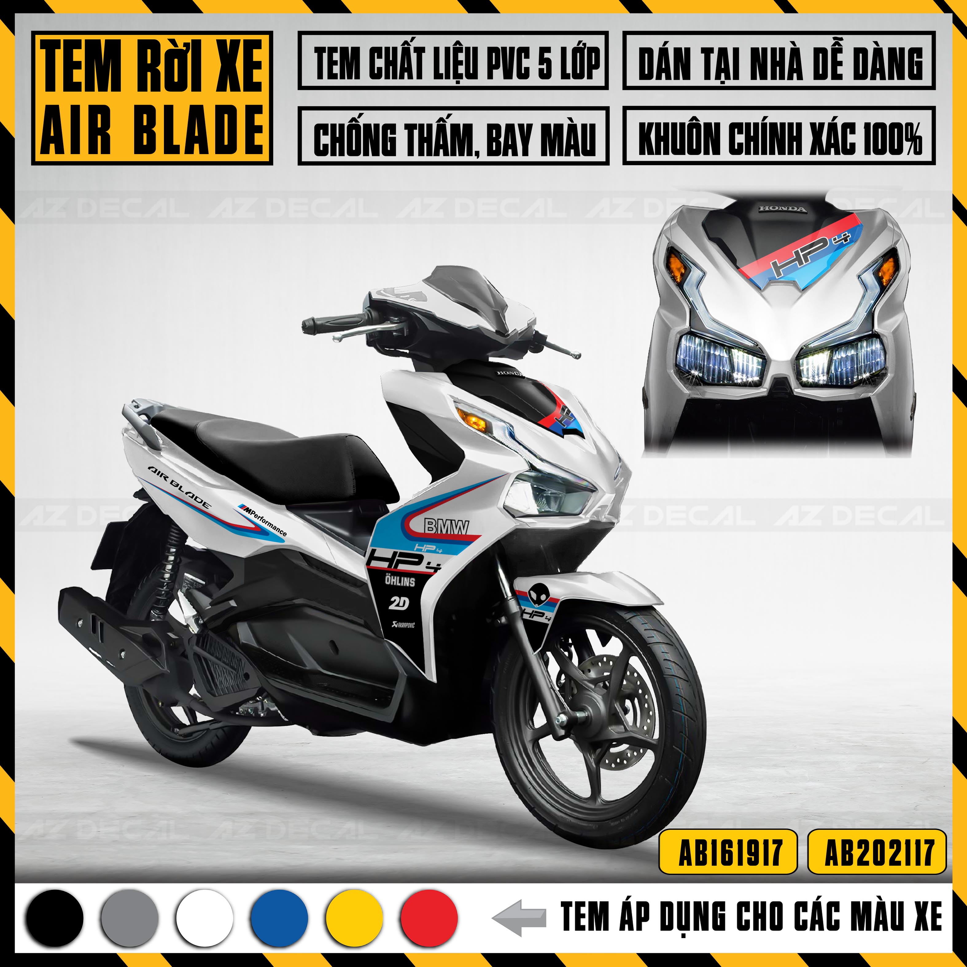 Tem Rời Dán Xe Airblade 2016 - 2021 Mẫu BMW HP4 | AB17 | Decal Chế Xe Máy AB Chất Liệu Chống Thấm Nước, Chống Bay Màu