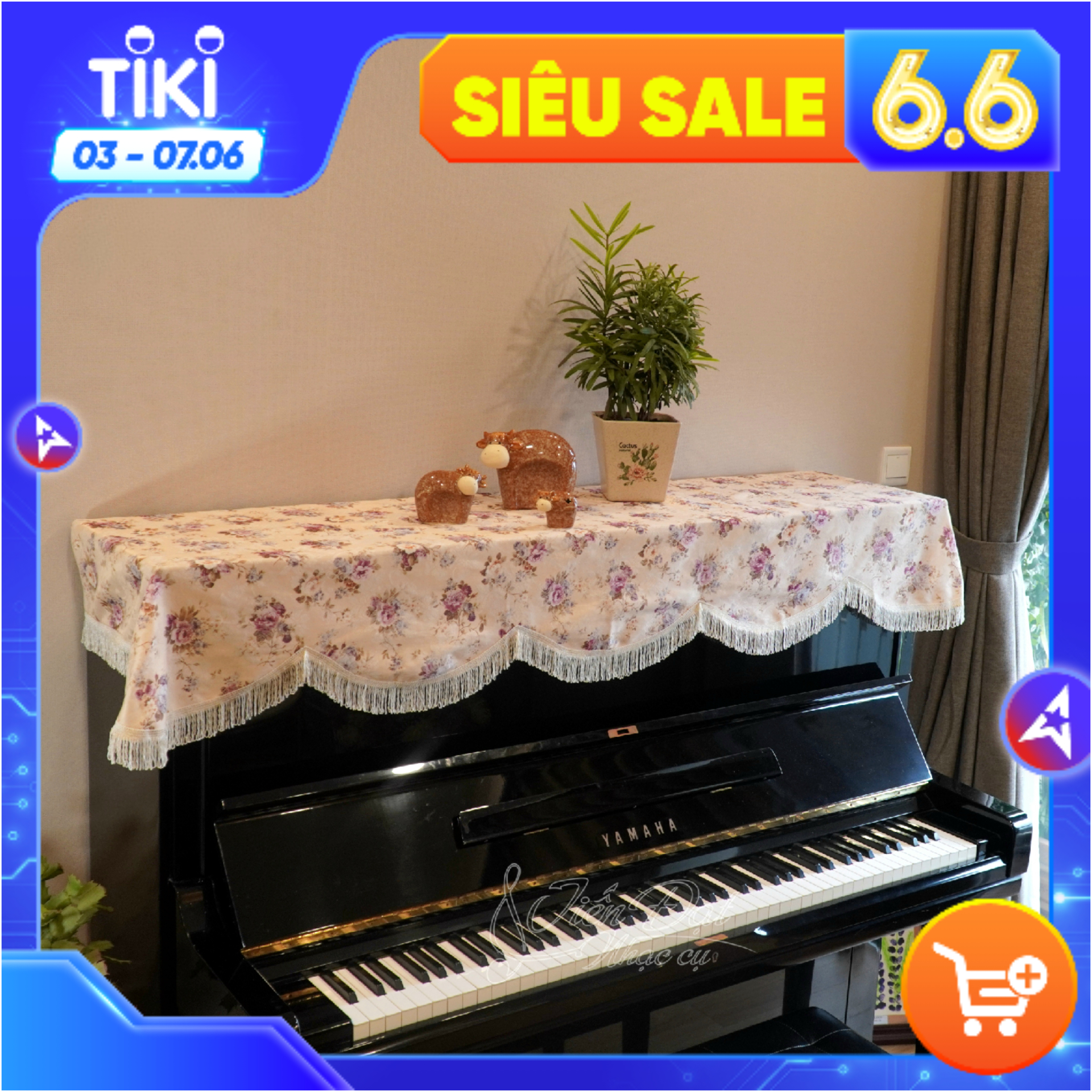 Khăn Phủ Đàn Piano Họa Tiết Hoa Hồng Bất Tử, Tua Rua Sang Trọng KU-04