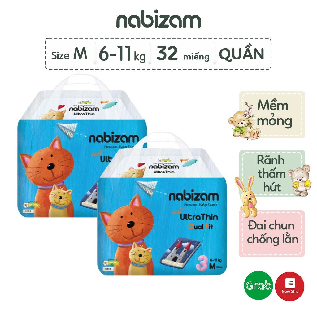 COMBO 2 Tã/Bỉm Quần Nabizam UltraThin Nội Địa Hàn Cao Cấp Mỏng Vượt Trội, Thấm Hút Size M/6-11kg/32 Miếng/Bịch