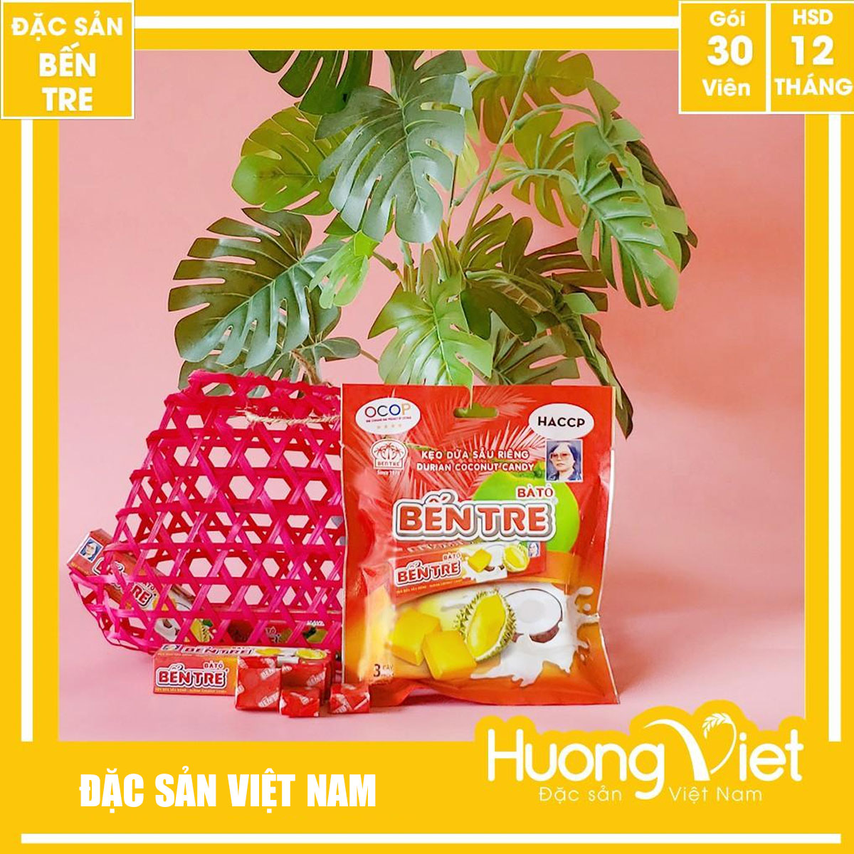 Đặc Sản Bến Tre - Kẹo Dừa Bến Tre Cao Cấp Gia Truyền Thương Hiệu Hai Tỏ 150G