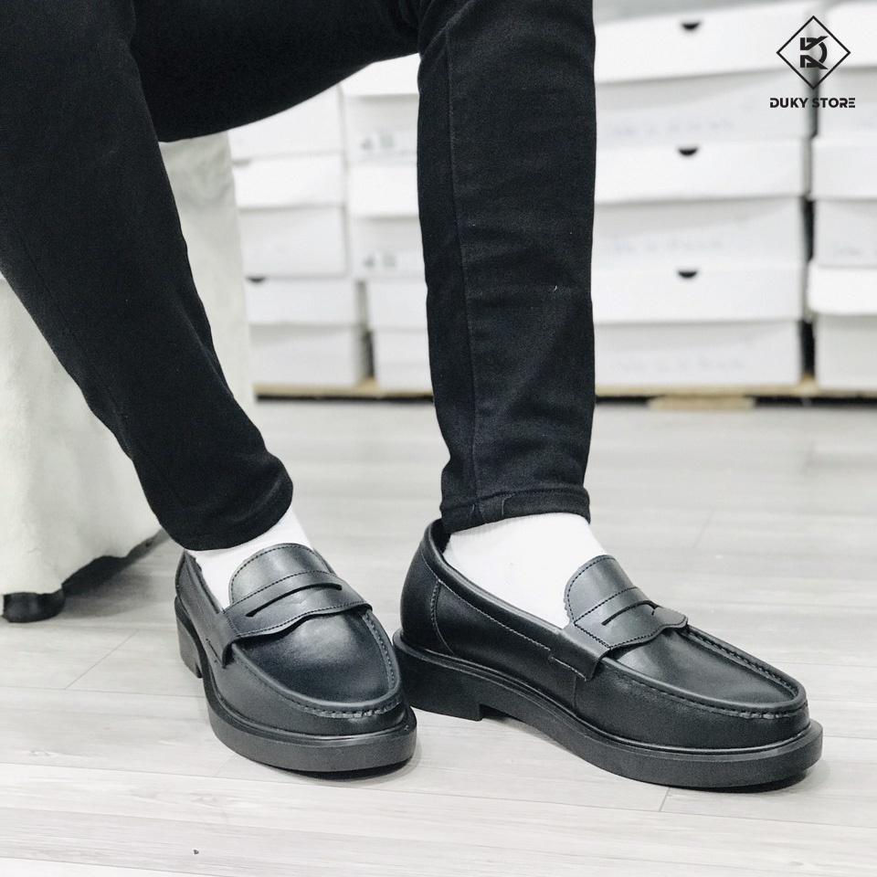 (Hàng có sẵn) Penny Loafer màu đen chất da dày dặn phong cách - Duky Store