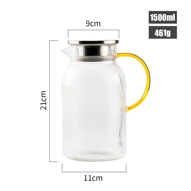 Bình thủy tinh trụ sọc 1,5L, Bình đựng nước thủy tinh cao cấp chịu nhiệt, thủy tinh borosilicate