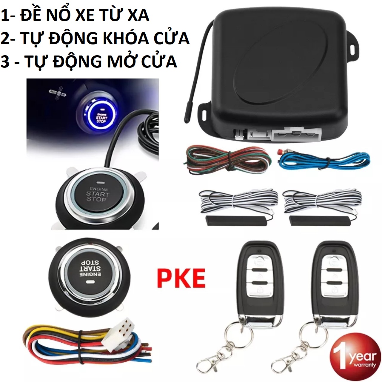 Bộ khởi động đề nổ ô tô xe hơi từ xa Start/Stop Engine 12v PKE tự động khóa cửa Smartkey bản cao câp