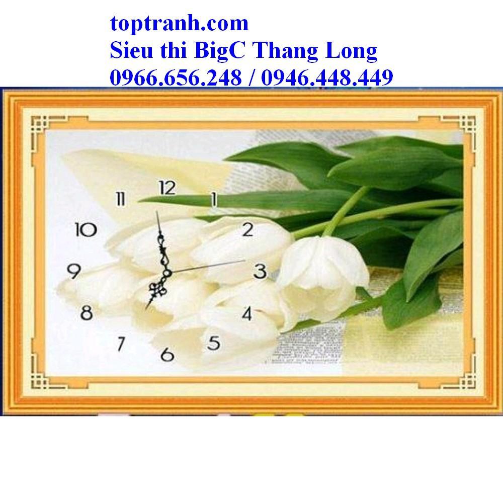 tranh thêu chữ thập đồng hồ hoa tuylip A1053 chưa thêu