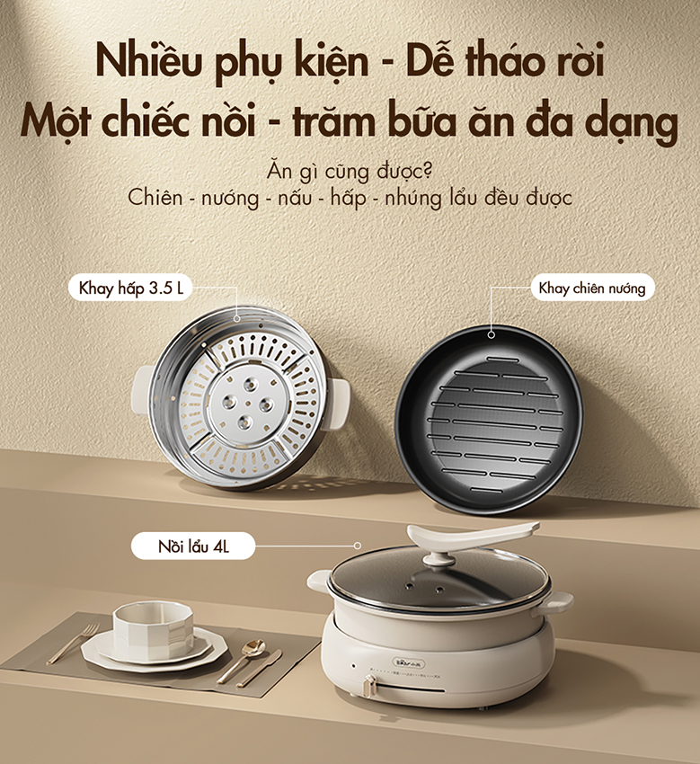 Nồi lẩu nướng đa năng Bear DHG-C40W2 - Hàng chính hãng