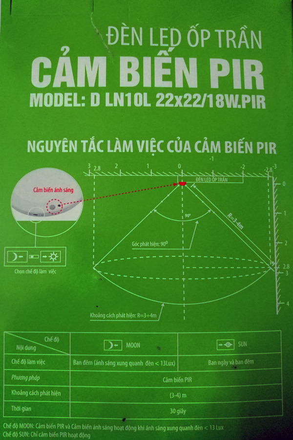 Đèn LED ốp trần  siêu mỏng cảm biến 18W Rạng Đông , Model D LN 10L 22x22/18w..PIR