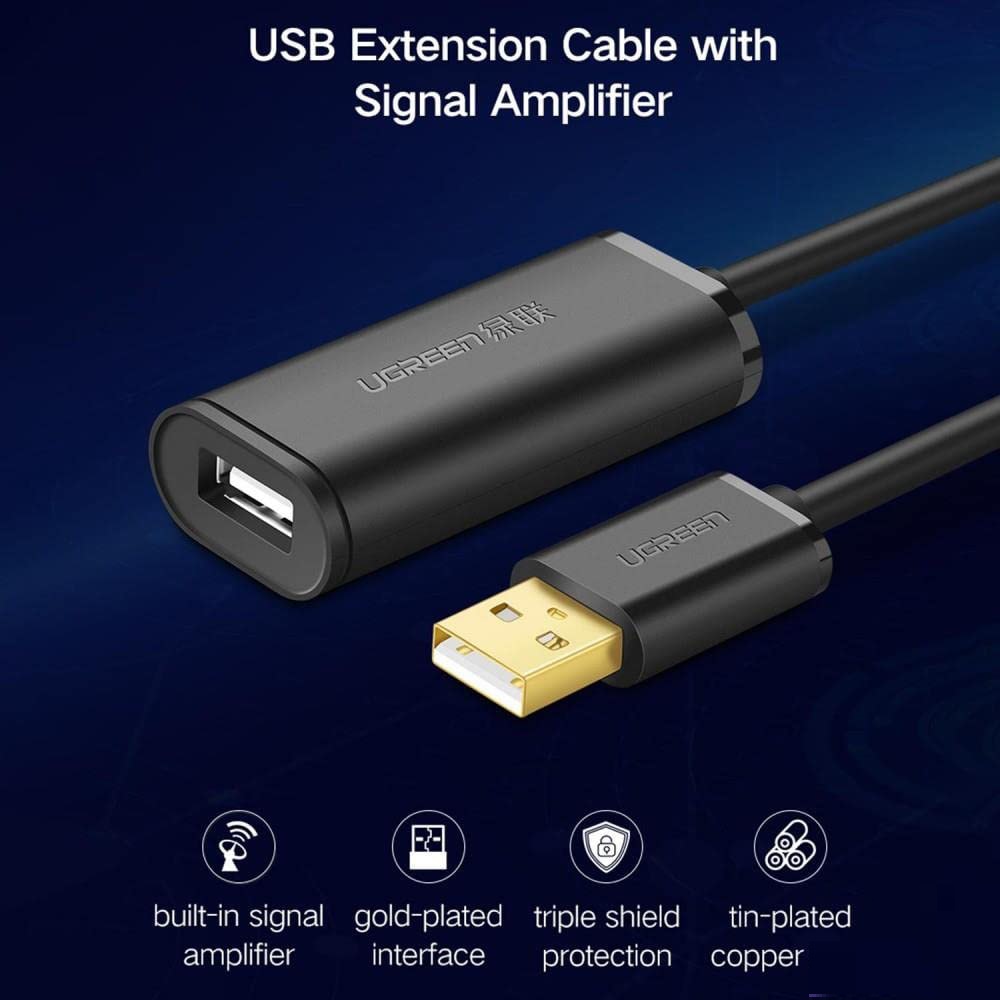 Cáp tín hiệu usb nối dài 2.0 Có Chip, Nguồn 5V 2A Cao Cấp dài 30M màu đen UGREEN USB10326Us121 Hàng chính hãng