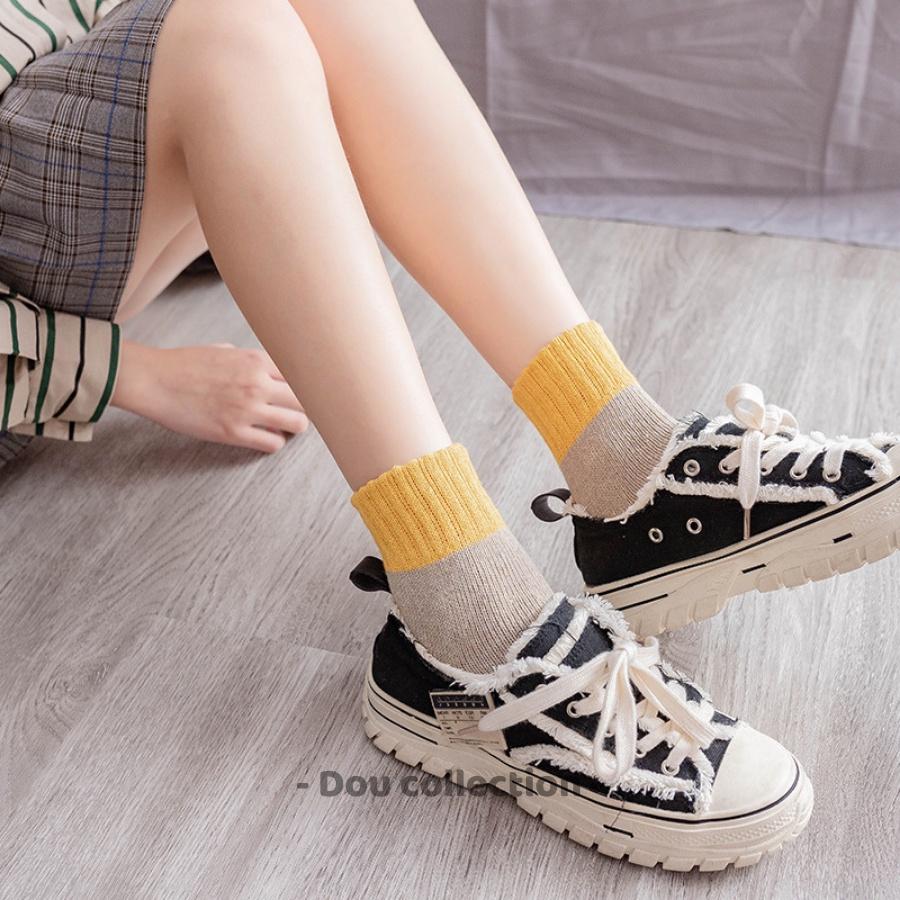 Vớ Tất Cotton Unisex Cổ Cao Retro Phối Nhiều Màu Phong Cách Nhật Bản Thời Trang Thu Đông - Mã TV023