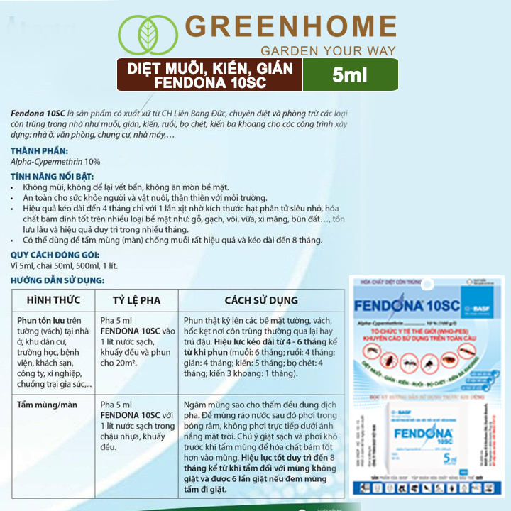 Thuốc diệt muỗi Fendona 10sc, gói 5ml, hiệu quả, không mùi, diệt gián, ruồi,kiến ba khoang, côn trùng.
