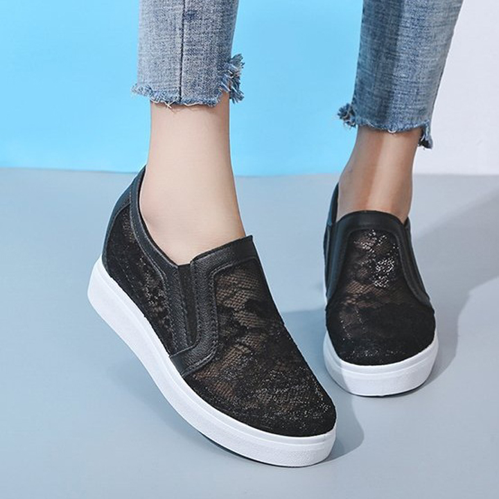 [CHẤT LƯỢNG] Giày độn đế nữ, giày slip on nữ đế độn lưới V09 êm chân, hàng Quảng Châu loại 01 S076