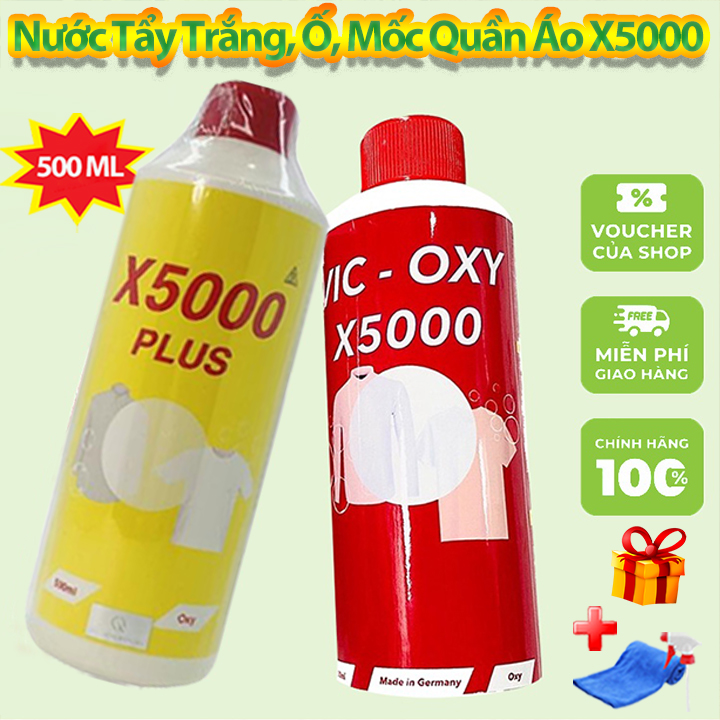 [Tặng Vòi Xịt] Nước Tẩy Quần Áo VIC OXY X5000 Tẩy Mốc, Ố Vàng, Lem Màu 500ml Tẩy Trắng Đánh Bay Mọi Vết Bẩn