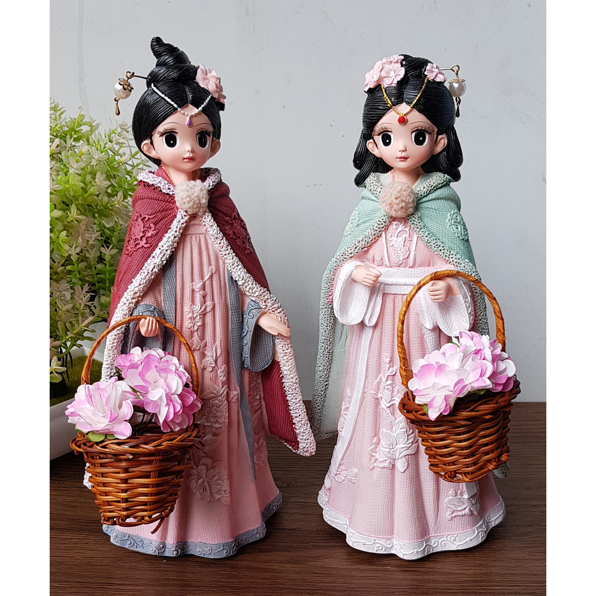 Bộ 02 tượng tiểu thư cổ trang Trung Hoa size 25cm 3D độc đáo