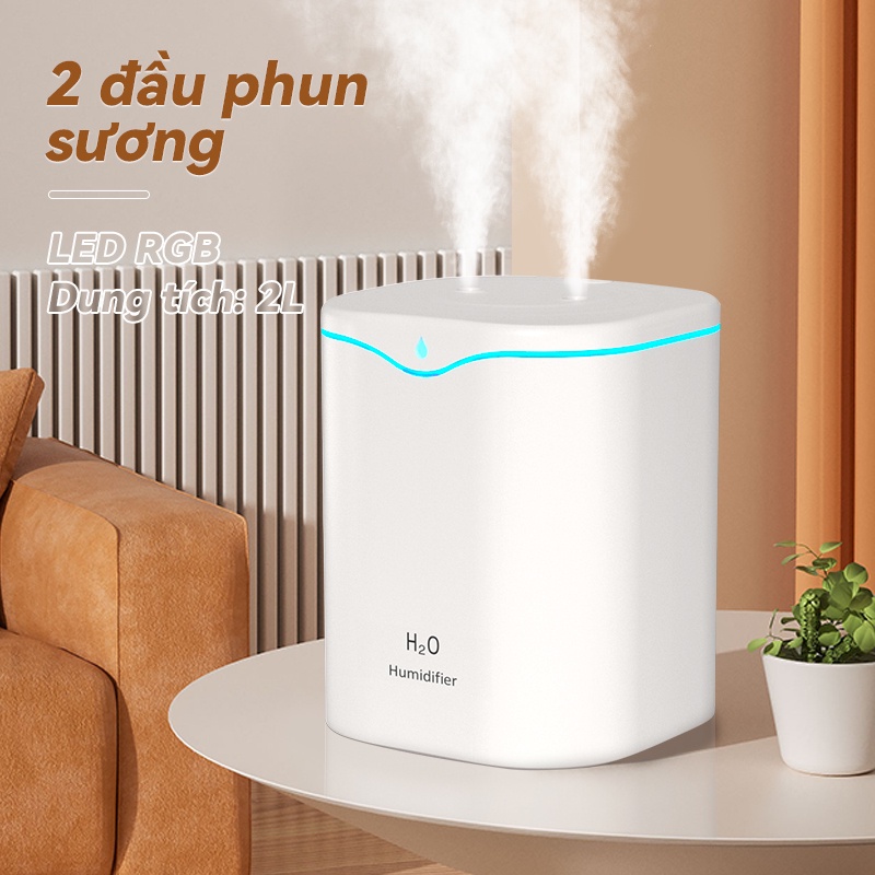 Máy phun sương H2O tạo ẩm siêu mịn , máy khuếch tán tinh dầu 2L phun liên tục 8-12 tiếng