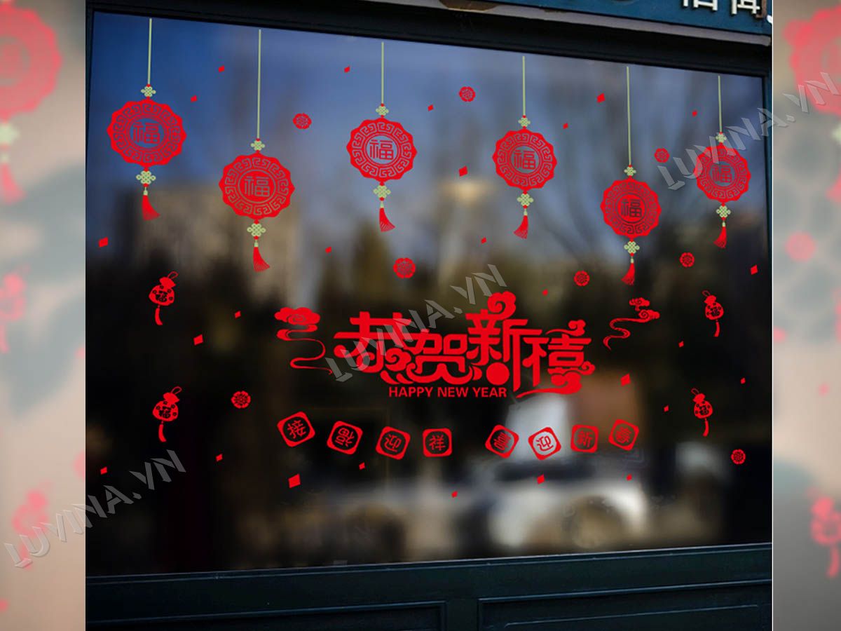 Decal trang trí tết-dây treo tài lộc đỏ